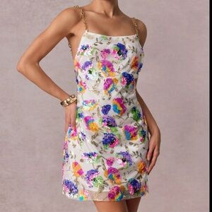 Floral Sequin Dress with Chain Straps